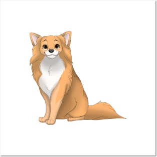 Fawn & White Longhaired Chihuahua Dog Posters and Art